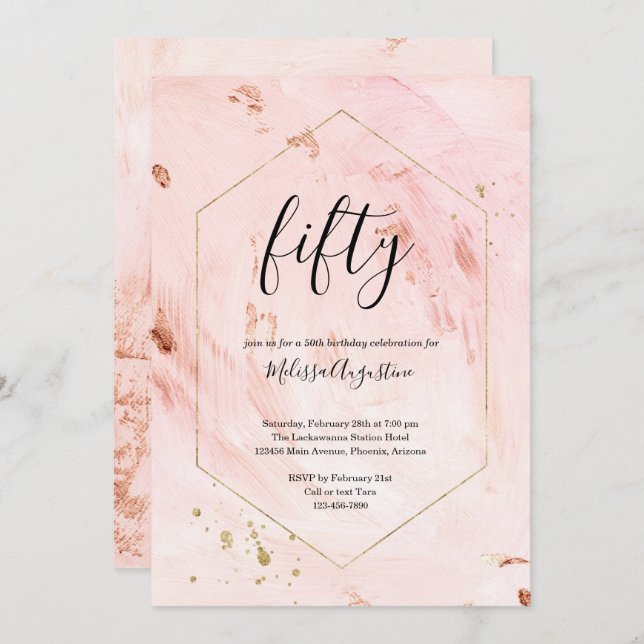 Invitation Parties scintillant d'or du Rose de la fête du 50e (Devant / Derrière)