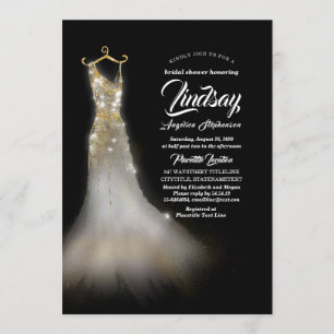 Invitation Parties scintillant d'or Élégante robe Black Bride