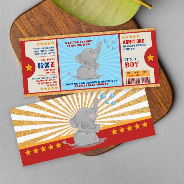 Invitation Parties scintillant d'or  éléphant Billet Couples  (Créateur téléchargé)