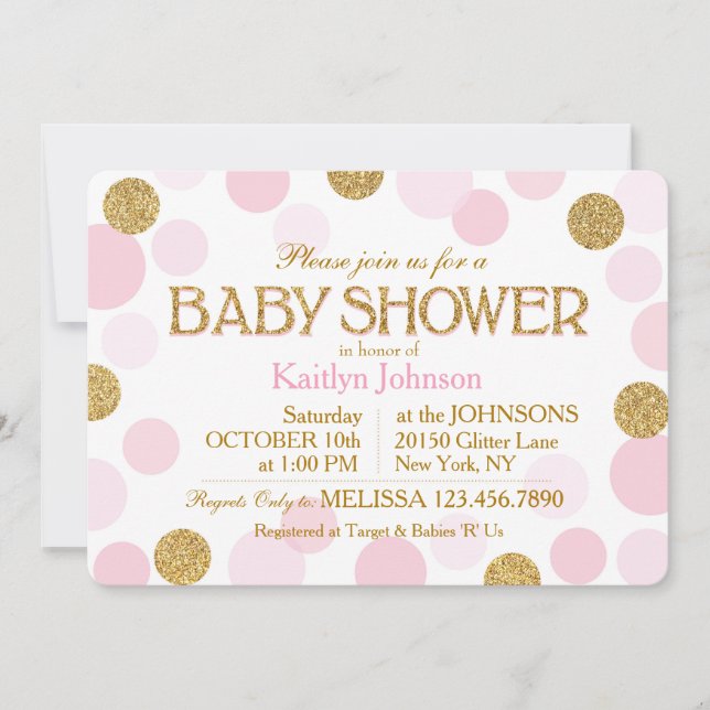 Invitation Parties scintillant d'or et Baby shower de points  (Devant)