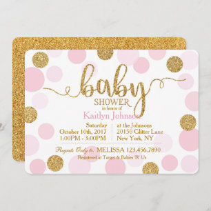 Invitation Parties scintillant d'or et Baby shower de points 