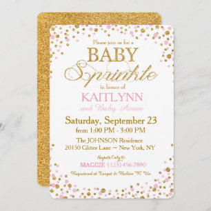 Invitation Parties scintillant d'or et Baby shower de saupoud