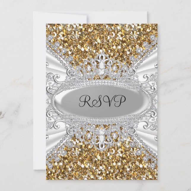 Invitation Parties scintillant d'or et diamant Tiara Sweet 16 (Devant)