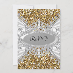 Invitation Parties scintillant d'or et diamant Tiara Sweet 16