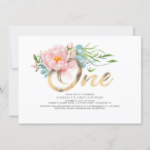 Invitation Parties scintillant d'or et fleurs roses rousses 1