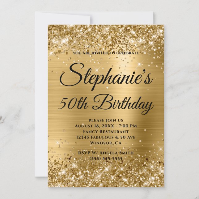 Invitation Parties scintillant d'or et Foil Fancy Monogramme (Devant)