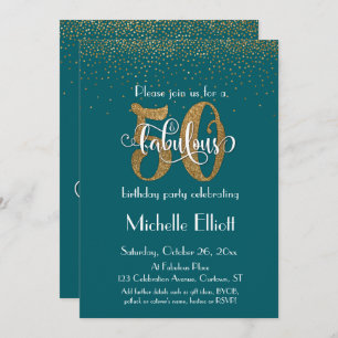 Invitation Parties scintillant d'or et script 50 & Fabulous, 