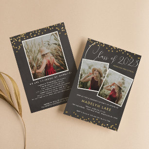 Invitation Parties scintillant d'or et script Diplôme photo v