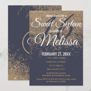 Invitation Parties scintillant d'or étincelle Marine bleu dou