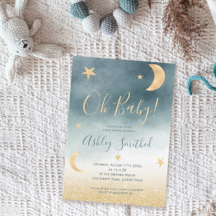 Invitation Parties scintillant d'or étoile de lune baby showe