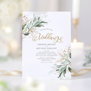 Invitation Parties scintillant d'or Eucalyptus Verdure Mariag