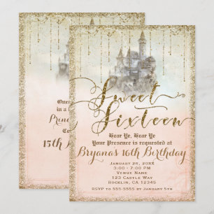 Invitation Parties scintillant d'or Fairytale Storybook Castl