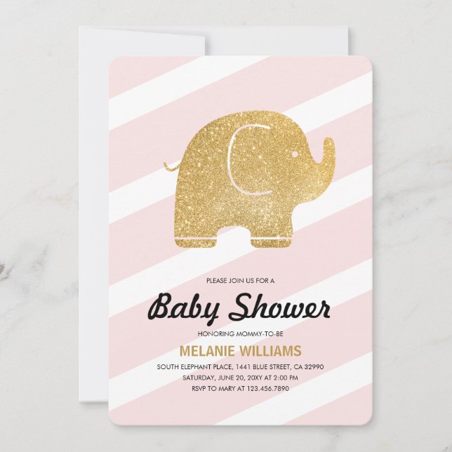 Invitation Parties scintillant d'or Faux Eléphant Baby shower (Devant)