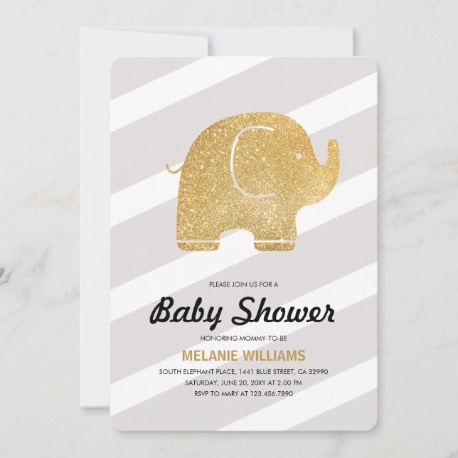 Invitation Parties scintillant d'or Faux Elephant Grey Invita (Devant)