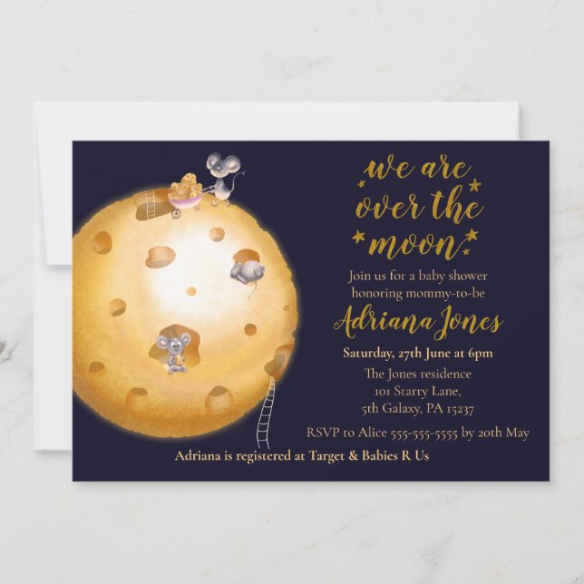 Invitation parties scintillant d'or Faux, lune de fromage et  (Devant)