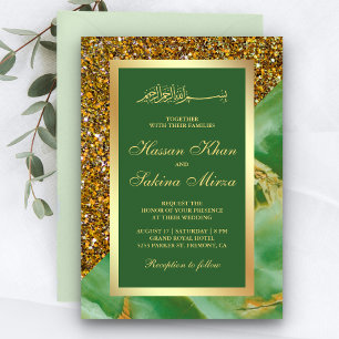 Invitation Parties scintillant d'or Faux Marbre vert Mariage