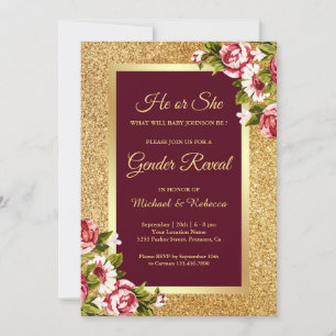 Invitation Parties scintillant d'or Faux Maroon Floral Genre 