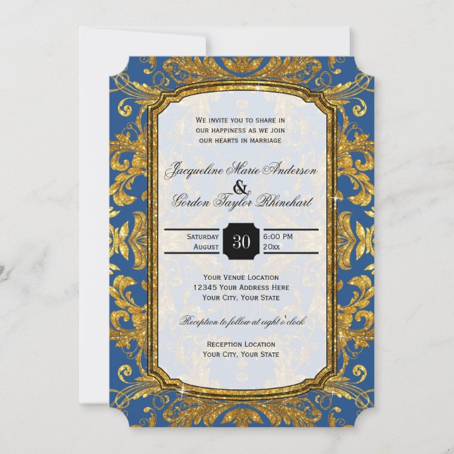 Invitation Parties scintillant d'or Faux Style de billet Typo (Devant)
