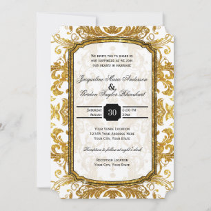 Invitation Parties scintillant d'or Faux Style de billet Typo