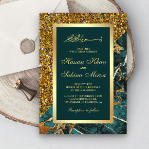 Invitation Parties scintillant d'or Faux Turquoise Marbre ver