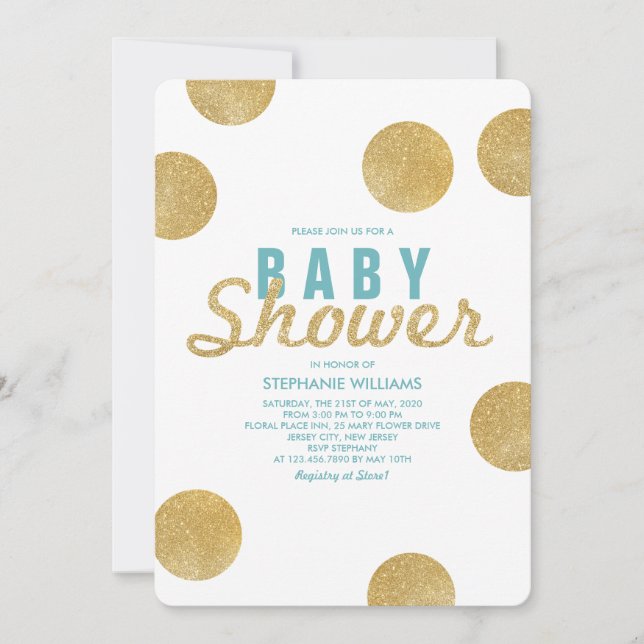 Invitation Parties scintillant d'or Faux White Mint Baby show (Devant)