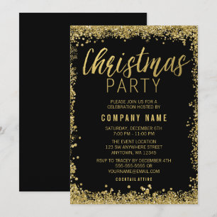 Invitation Parties scintillant d'or fête de Noël