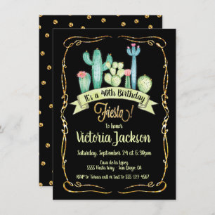 Invitation Parties scintillant d'or Fiesta mexicaine