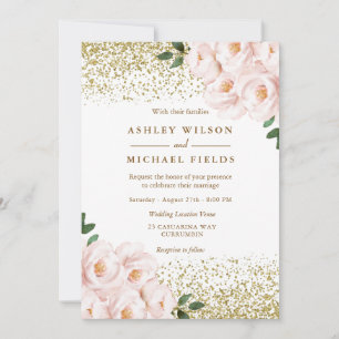 Invitation Parties scintillant d'or Fleurs rousses Mariage él