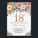 Invitation Parties scintillant d'or Floral 18th Birthday Invi<br><div class="desc">Invitation Florale 18e anniversaire pour les femmes. Fleur florale aquarelle. Parties scintillant d'or. Rose,  Jaune,  Orange,  Fleur Violet. Anniversaire adulte.
Pour plus de personnalisation,  cliquez sur le bouton "Customiser" et utilisez notre outil de conception pour modifier ce modèle.</div>