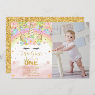 Invitation Parties scintillant d'or Floral 1er Anniversaire U