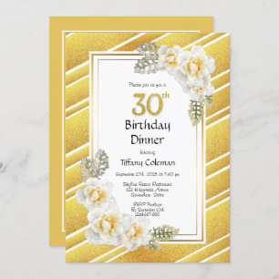 Invitation Parties scintillant d'or Floral 30e anniversaire D