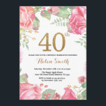 Invitation Parties scintillant d'or Floral 40th Birthday Invi<br><div class="desc">Invitation Florale 40e anniversaire pour les femmes. Aquarelle Fleur botanique florale. Parties scintillant d'or. Pignons Roses Fleurs Florales. Anniversaire adulte.
Pour plus de personnalisation,  cliquez sur le bouton "Customiser" et utilisez notre outil de conception pour modifier ce modèle.</div>