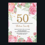 Invitation Parties scintillant d'or Floral 50th Birthday Invi<br><div class="desc">Floral 50th Birthday Invitation for Women. Aquarelle Fleur botanique florale. Parties scintillant d'or. Pignons Roses Fleurs Florales. Anniversaire adulte.
Pour plus de personnalisation,  cliquez sur le bouton "Customiser" et utilisez notre outil de conception pour modifier ce modèle.</div>