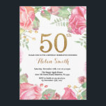 Invitation Parties scintillant d'or Floral 50th Birthday Invi<br><div class="desc">Floral 50th Birthday Invitation for Women. Aquarelle Fleur botanique florale. Parties scintillant d'or. Pignons Roses Fleurs Florales. Anniversaire adulte.
Pour plus de personnalisation,  cliquez sur le bouton "Customiser" et utilisez notre outil de conception pour modifier ce modèle.</div>