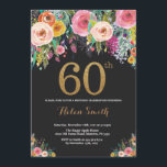 Invitation Parties scintillant d'or Floral 60th Birthday Invi<br><div class="desc">Floral 60e anniversaire Invitation pour les femmes. Fleur florale aquarelle. Parties scintillant noire et or. Rose,  Jaune,  Orange,  Fleur Violet. Anniversaire adulte.
Pour plus de personnalisation,  cliquez sur le bouton "Customiser" et utilisez notre outil de conception pour modifier ce modèle.</div>