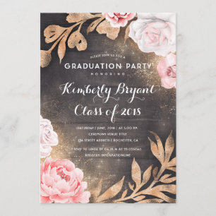 Invitation Parties scintillant d'or Floral Rustic Country Gra
