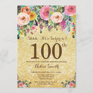 Invitation Parties scintillant d'or Floral Surprise 100e anni