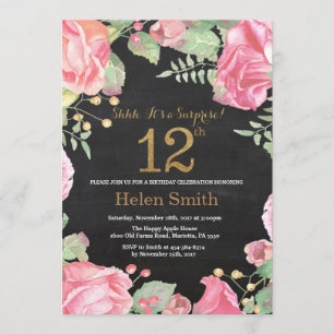 Invitation Parties scintillant d'or Floral Surprise 12e anniv