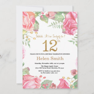 Invitation Parties scintillant d'or Floral Surprise 12e anniv