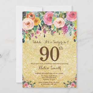 Invitation Parties scintillant d'or Floral Surprise 90e anniv