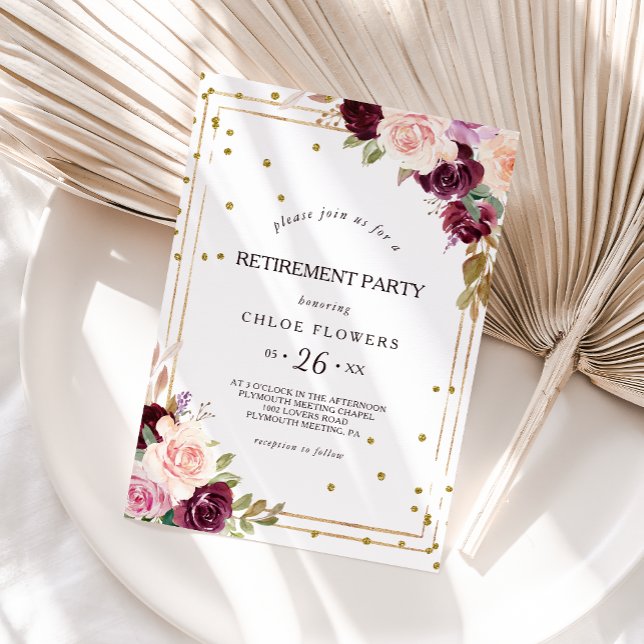 Invitation Parties scintillant d'or Géométrique Bourgogne Par (Créateur téléchargé)