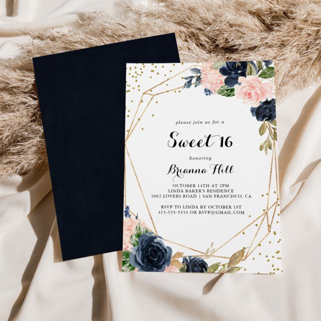 Invitation Parties scintillant d'or Géométrique Sweet 16 Anni (Créateur téléchargé)