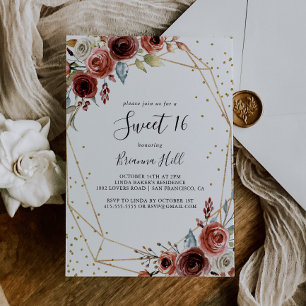 Invitation Parties scintillant d'or géométrique Sweet 16 fête