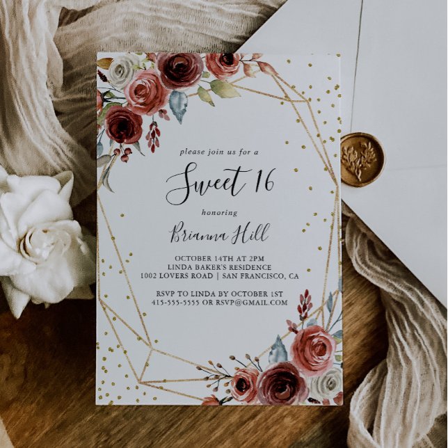 Invitation Parties scintillant d'or géométrique Sweet 16 fête (Créateur téléchargé)