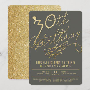 Invitation Parties scintillant d'or Glam Adulte 30e anniversa