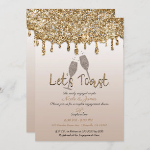 Invitation Parties scintillant d'or Glam Brunch Fiançailles d
