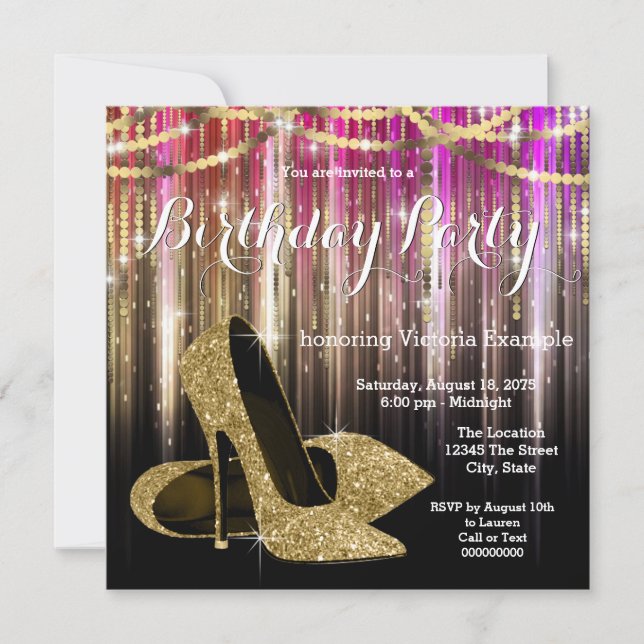 Invitation Parties scintillant d'or Glam talon haute chaussur (Devant)