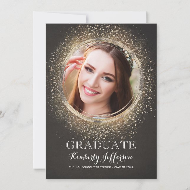 Invitation Parties scintillant d'or Glamor Moderne Graduation (Devant)