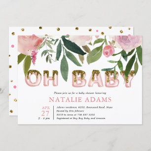 Invitation Parties scintillant d'or goutte Oh bébé Blush Baby