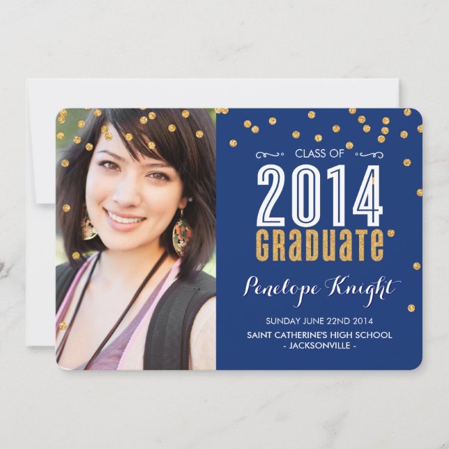 Invitation parties scintillant d'or GRADUATE 2014 confetti ro (Devant)
